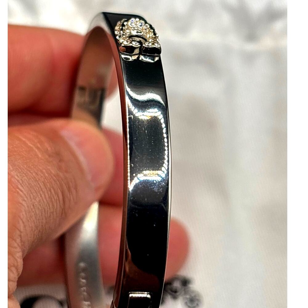 Coach Pavé C Hinged Silver Tone Bangle Women's Bracelet NIBWT - Picture 8 of 17